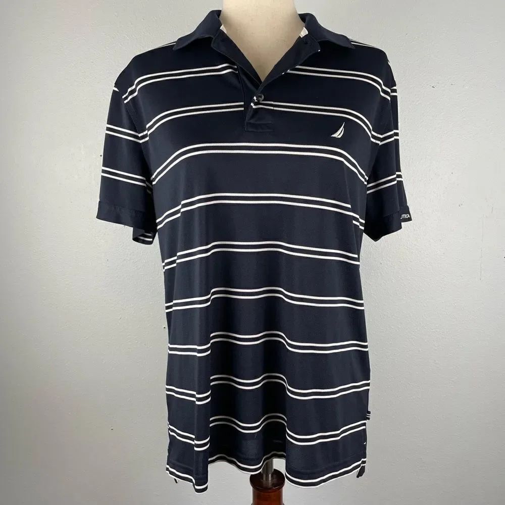 Nautica Men's Navy Striped Polo Shirt Size M EUC